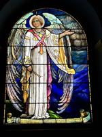 New York, New York City, Manhattan, St. Michael's Church: Bigelow Memorial Window:  Angel Measuring the City
