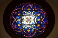 Reese Memorial Window:  Byzantine design with a Greek cross in the center