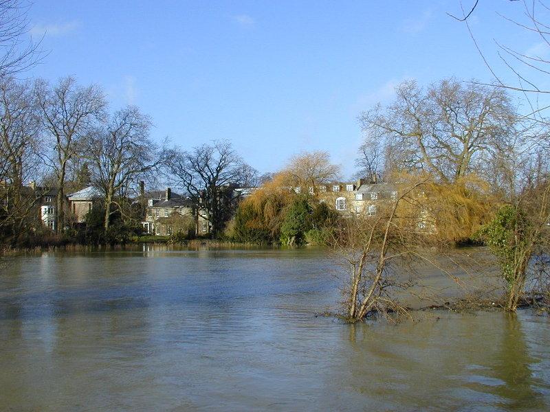 Darwin College main part, threatened by water, Cambridge, England