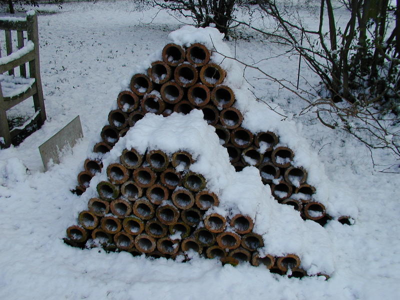 pile of ceramic pipes, Botanic Garden, Cambridge, England