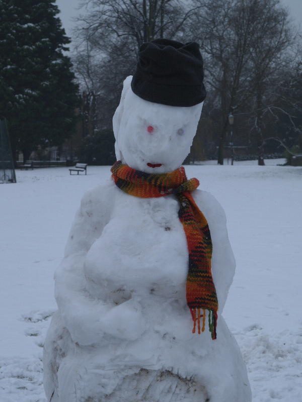 Snow woman, Jesus Green, Cambridge, England
