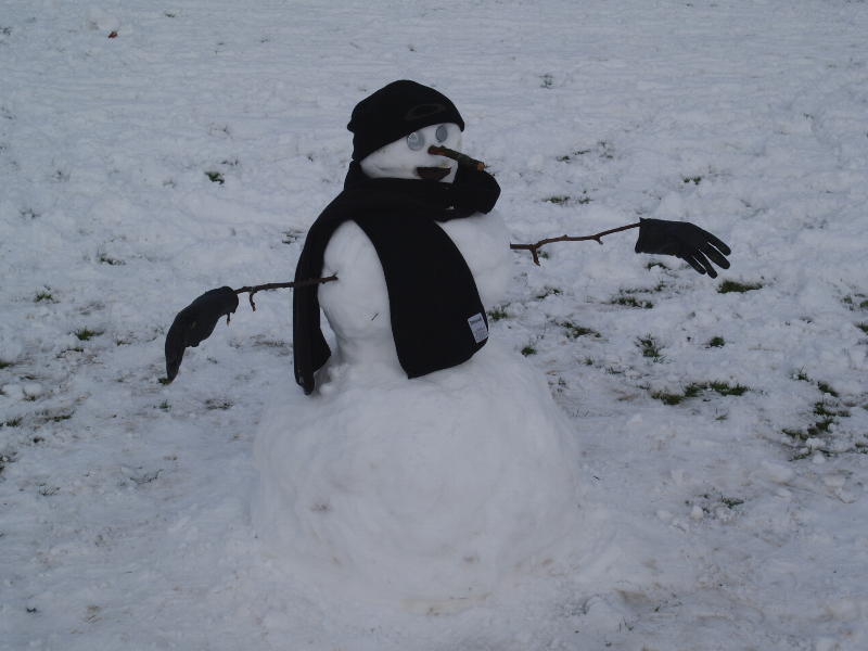 snow man, Jesus Green, Cambridge, England