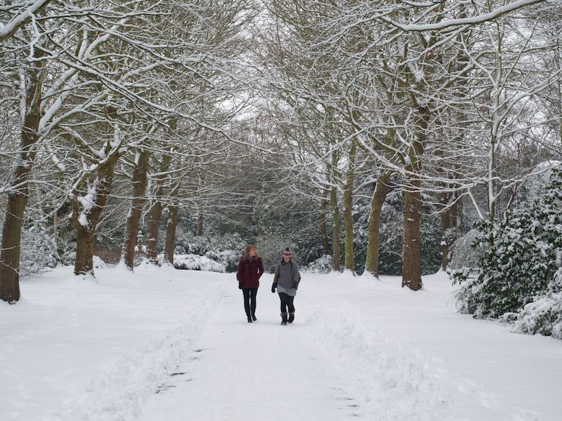 snowy path, Fellows' Garden, Trinity College, Cambridge, England