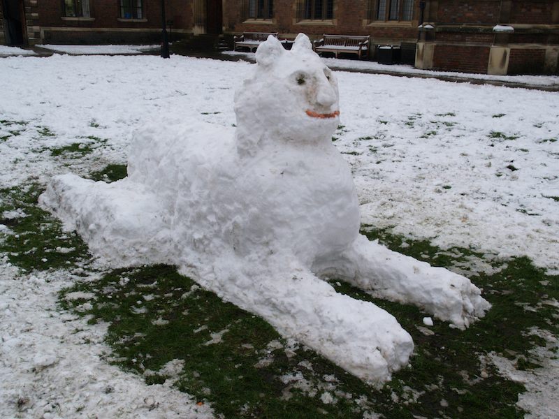snow cat / sphinx, St Catharine's College, Cambridge, England