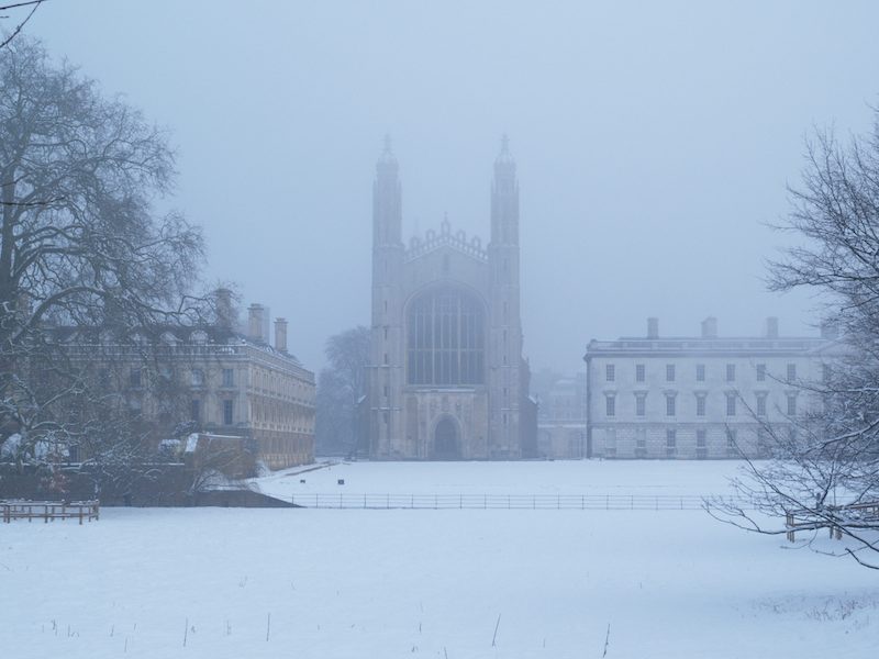 King's College Chapel in the freezing mist, Cambridge, England