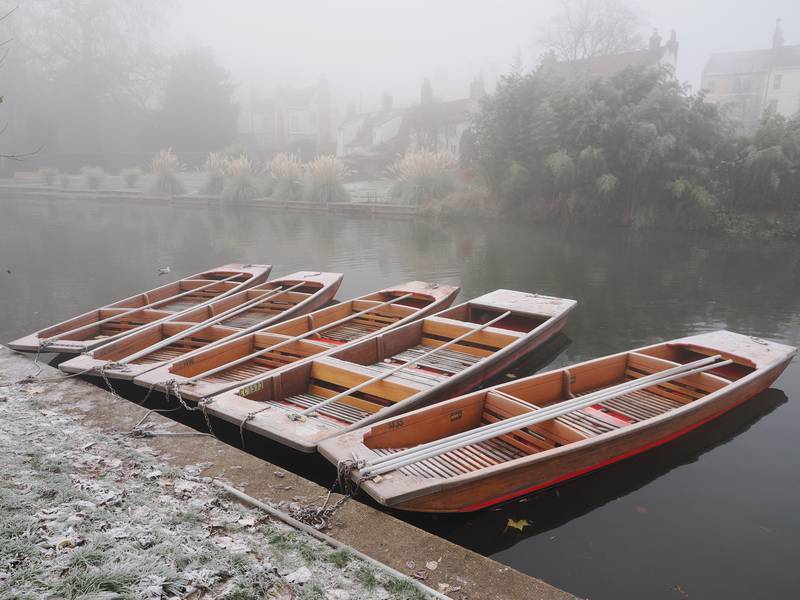 frosted punts, Cam, Cambridge, England