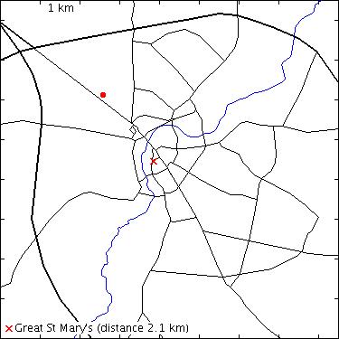 map for Christ's College; Sidney Sussex College: Huntingdon Road: cricket pavilion, 162A