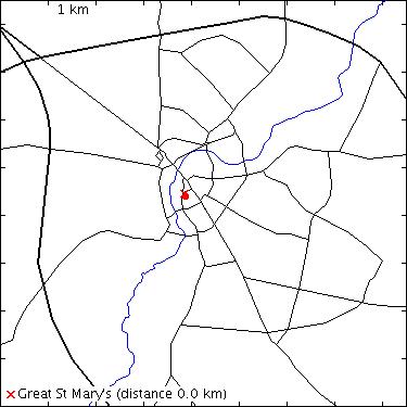 map for King's College: Market Hill: Market Hostel