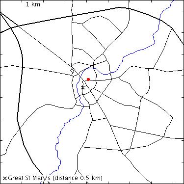 map for Jesus College; Wesley House: Jesus Lane: West Court