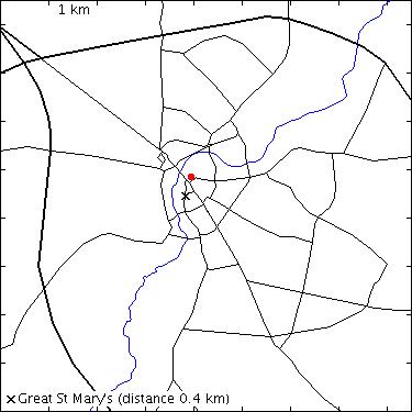 map for university: Round Church Street: Cambridge Union Society