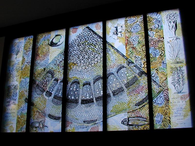 Cambridge, England: Pembroke College: library stained glass window (2001, by Hans Gottfried von Stockhausen)