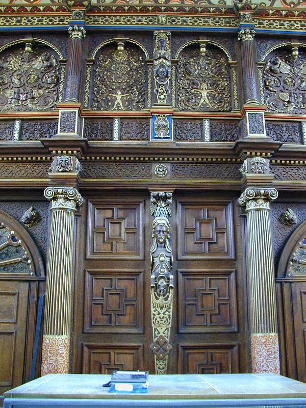 Cambridge, England: Trinity College: dining hall interior detail