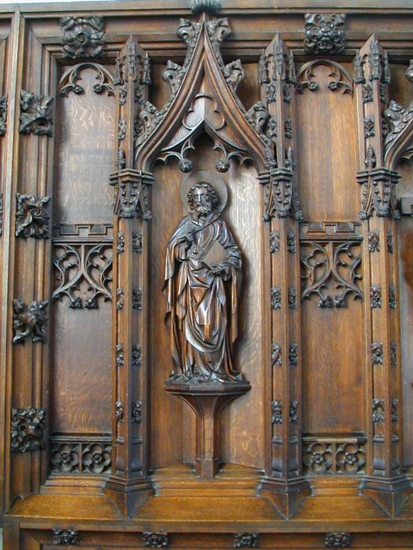 Cambridge, England: Little St Mary's Church: reredos (1876, designed by G.G. Scott the younger)