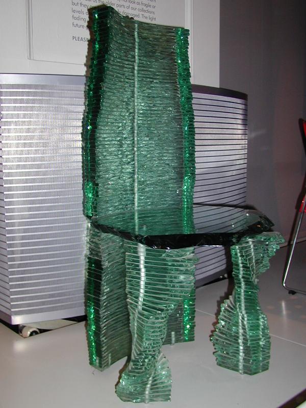 London, England: Victoria and Albert Museum: glass chair (1988, by Danny Lane)