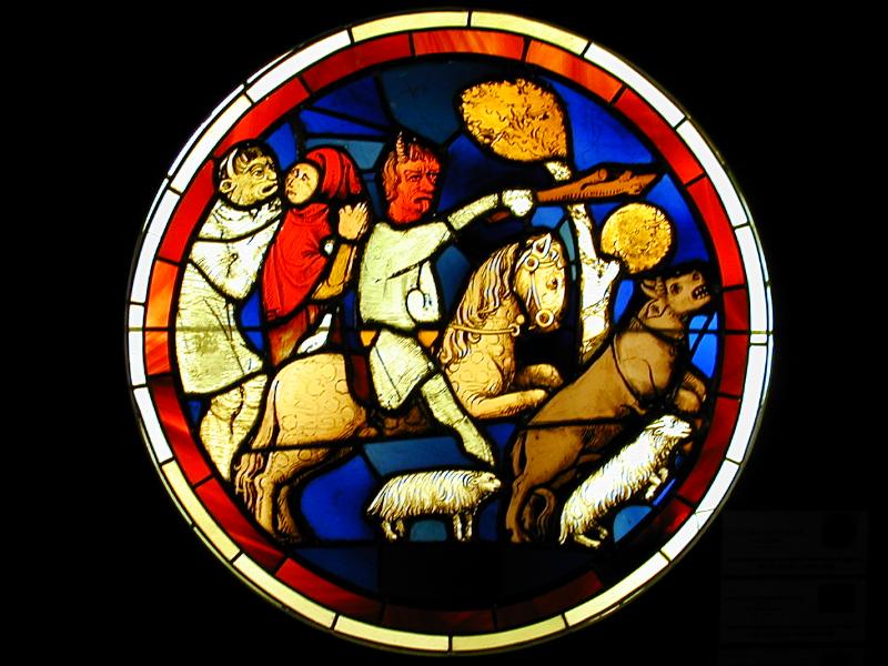 Paris, France: Musee national du Moyen Age (Cluny): stained glass ('The flocks of Job', end of 15th century, from La Sainte-Chapelle)