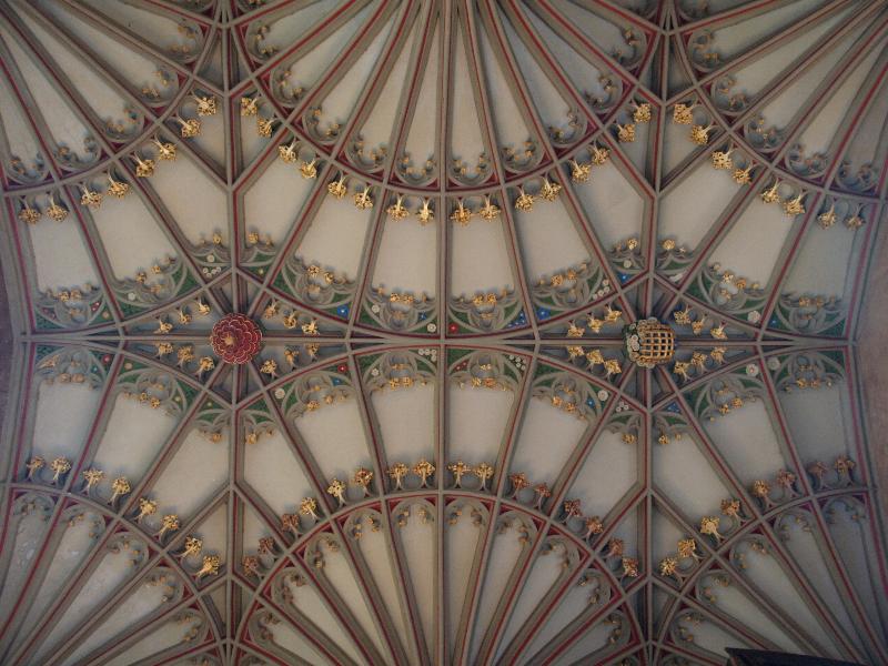 Cambridge, England: St John's College: entrance ceiling