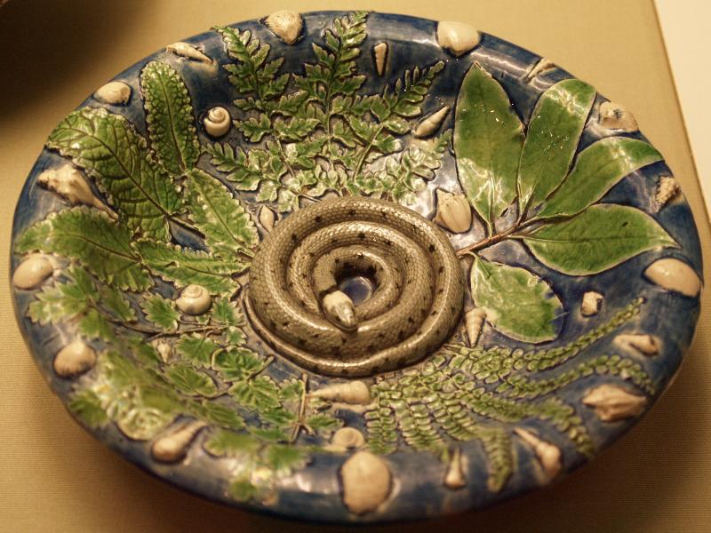 London, England: Victoria and Albert Museum: dish with snake in relief (1570-1590, probably made by Bernard Palissy or workshop)