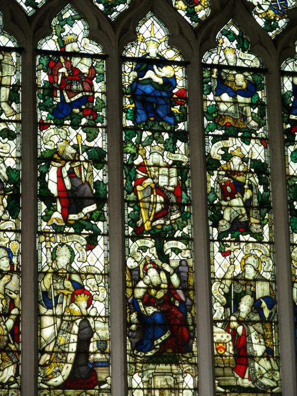 Higham Ferrers, England: Parish Church of St Mary the Virgin: Lady Chapel, Jesse Tree window (made by Kempe) detail