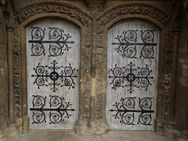 Higham Ferrers, England: Parish Church of St Mary the Virgin: double doors