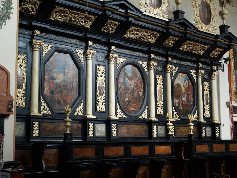 Krakow (Cracow), Poland: Church of the Holy Cross: choir stall decoration