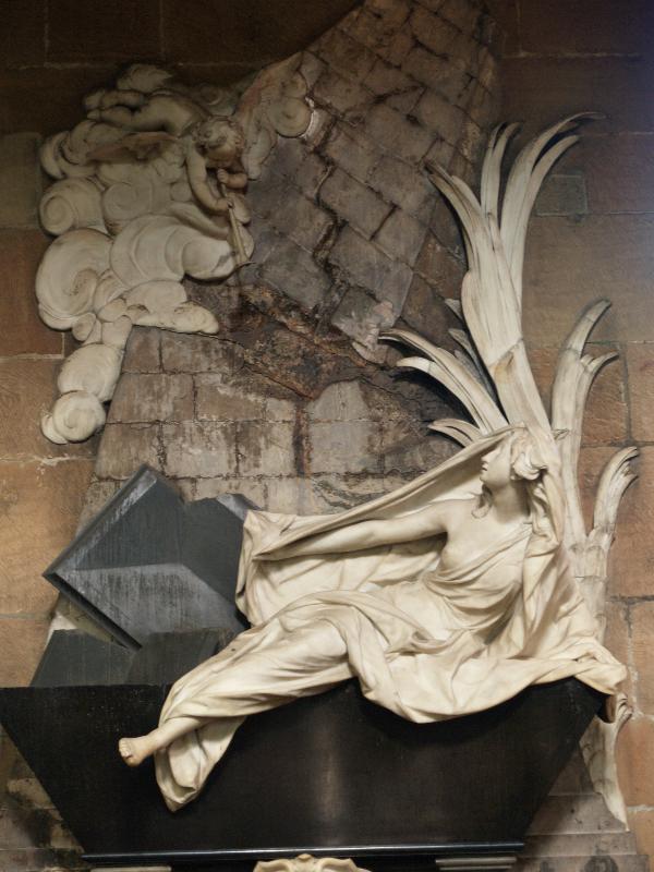 Wrexham, Wales: Parish Church of St Giles: memorial to Mary Middleton (c1750, sculptor Louis Francois Roubiliac; many pieces fallen)