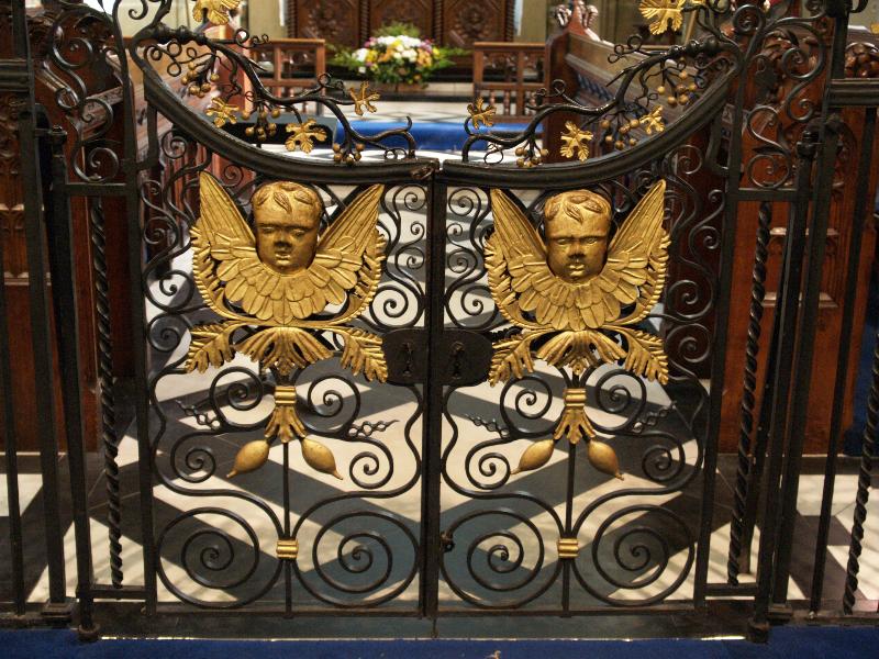 Wrexham, Wales: Parish Church of St Giles: chancel gates (1707, attributed to Robert Davies, said to have been given by Elihu Yale)