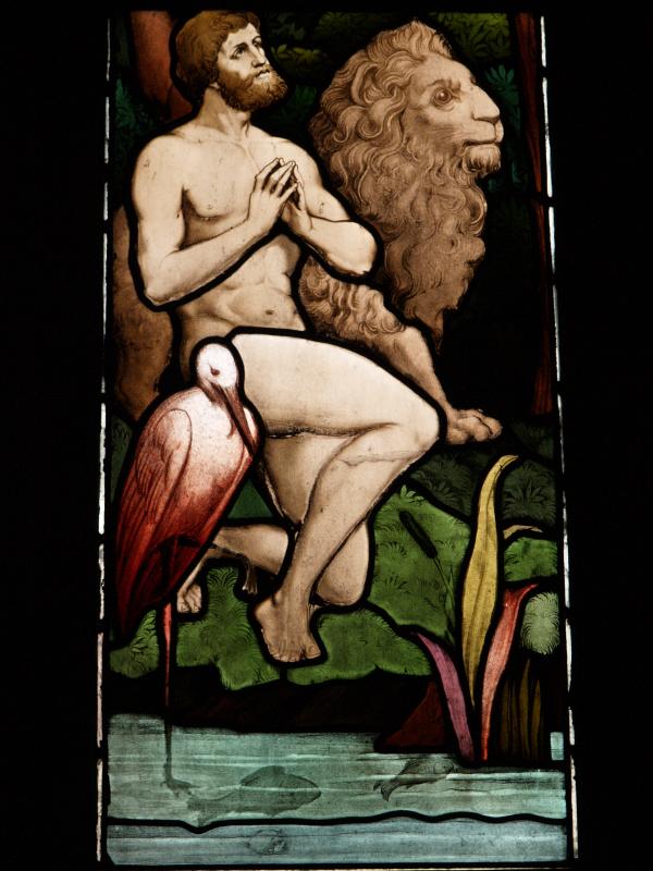 Histon, England: Parish Church of St Andrew and St Etheldreda: 'The Creation' detail (by Mayer of Munich)