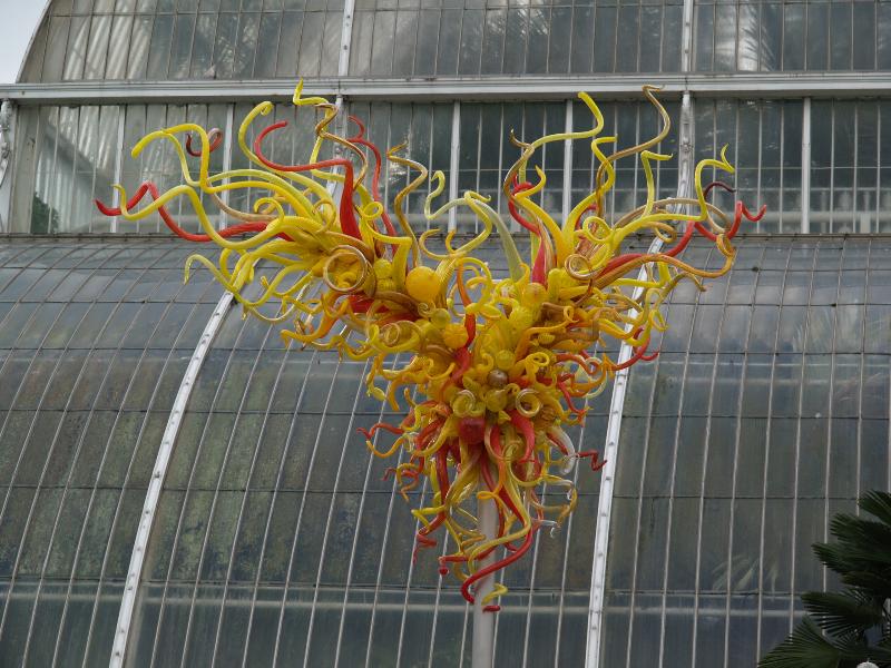 London, England: Kew Gardens: yellow 'Tower' (glass artist Dale Chihuly)