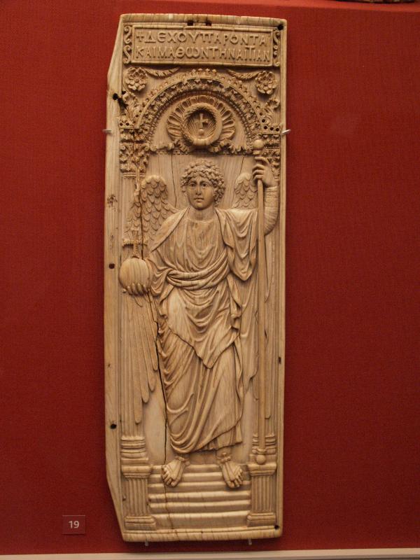 London, England: British Museum: diptych leaf with archangel (Constantinople, 6th century AD)