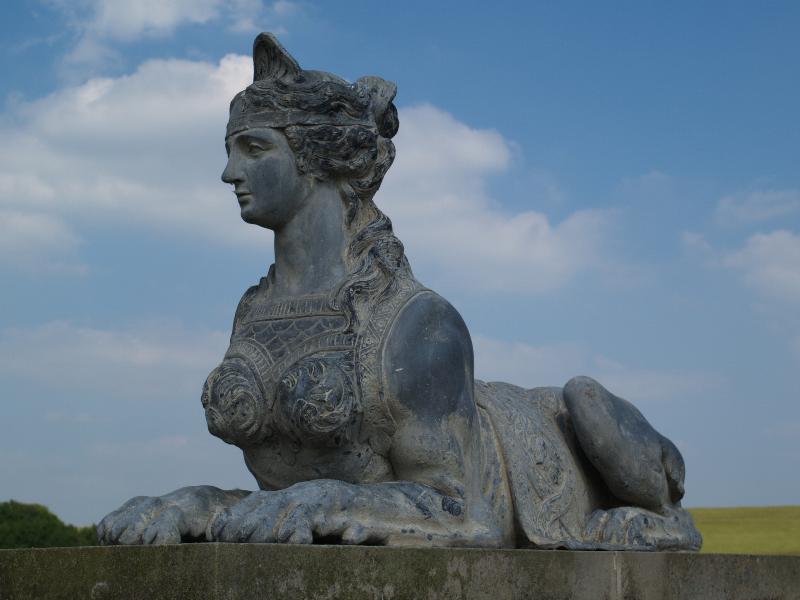 Compton Verney, England: Compton Verney House, Upper Bridge: sphinx (probably c1769-1772, bridge designed by 'Capability' Brown)