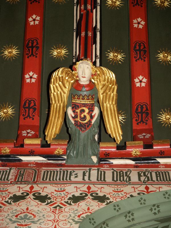 Cambridge, England: Queens' College: old dining hall, angel