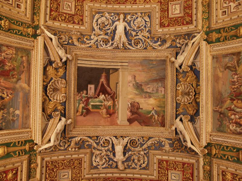 Vatican City: Vatican Museum: ceiling decoration (18th century) (Galleria delle Carte Geografiche, Map Gallery)