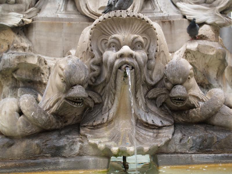 Rome, Italy: Piazza della Rotonda: sea creatures (fountain designed in 1578 by Giacomo Della Porta)