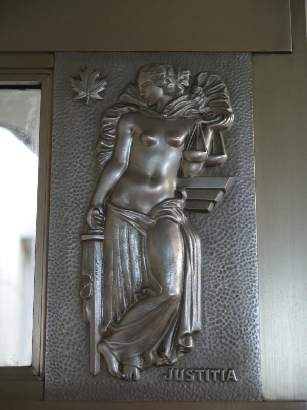 New York City, NY: United Nations (First Avenue), General Assembly Building: door panel, Justice