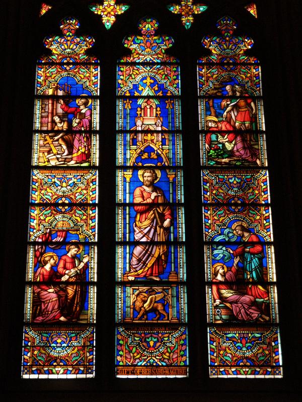 New York City, NY: St Patrick's Cathedral (Fifth Avenue): Window of St Mark (made in Nantes, France)