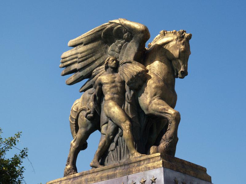 Washington, DC: Arlington Memorial Bridge: sculpture 'Music and Harvest' (commissioned 1925, designs approved 1933, erected 1951, sculptor James Earle Fraser)