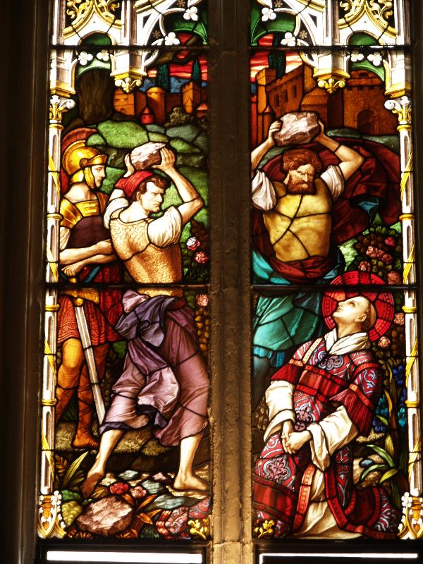 Buffalo, New York (NY): Saint Joseph's Cathedral: 'Stoning of St Stephen' stained glass window (made in Innsbruck, c 1855)