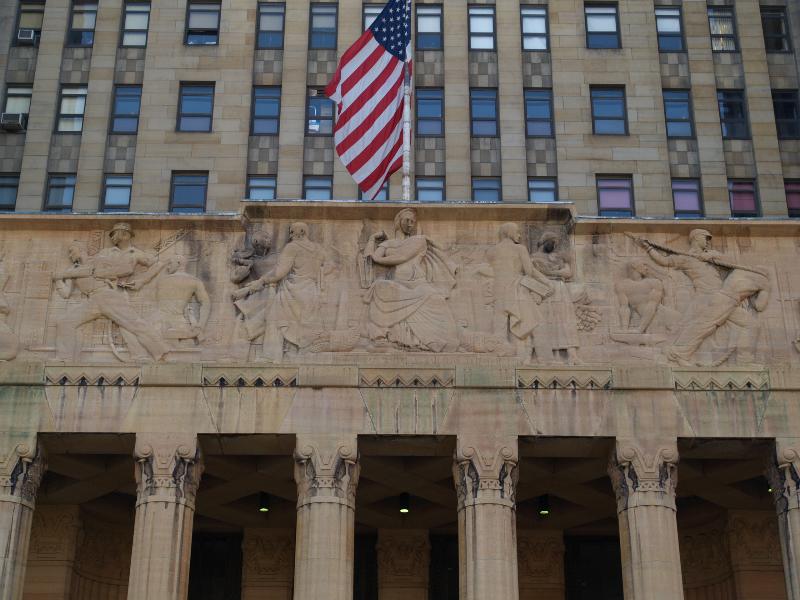 Buffalo, New York (NY): City Hall, Niagara Square: entrance bas-relief (1929-1931, George J. Dietel, John J. Wade and Sullivan W. Jones)