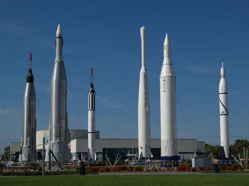 Kennedy Space Center, Florida (FL): Visitor Complex: Rocket Garden, view of rockets
