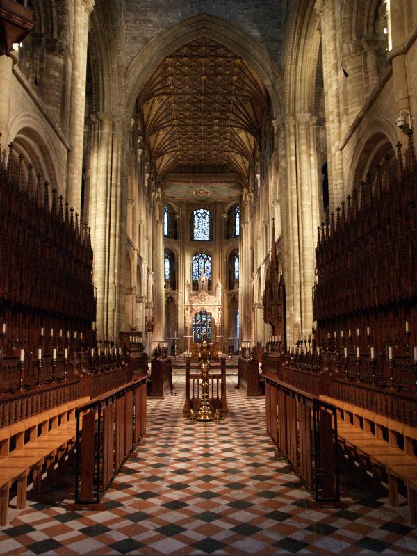 Peterborough, England: Peterborough Cathedral: view from choir stalls to Sanctuary (Presbytery)