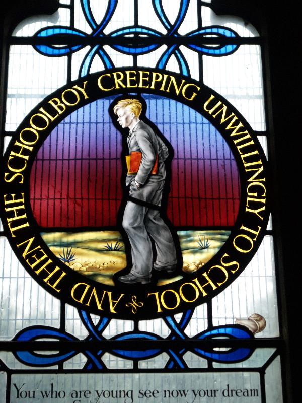 Oundle, England: Oundle School Chapel: The Schoolboy (The Seven Ages of Man, 1956, Hugh Easton)