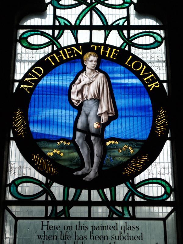 Oundle, England: Oundle School Chapel: The Lover (The Seven Ages of Man, 1956, Hugh Easton)