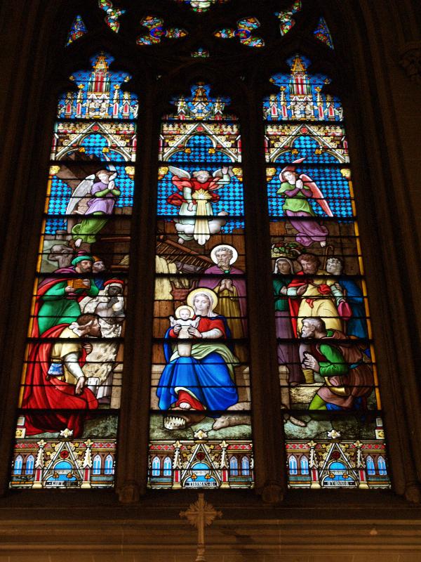 New York City, NY: St Patrick's Cathedral (Fifth Avenue): The Adoration of the Child Jesus (made in Chartres, France)
