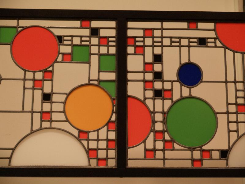 New York City, NY: Museum of Modern Art (MOMA): clerestory windows (1912, Frank Lloyd Wright, from Avery Coonley Playhouse, Riverside, IL)
