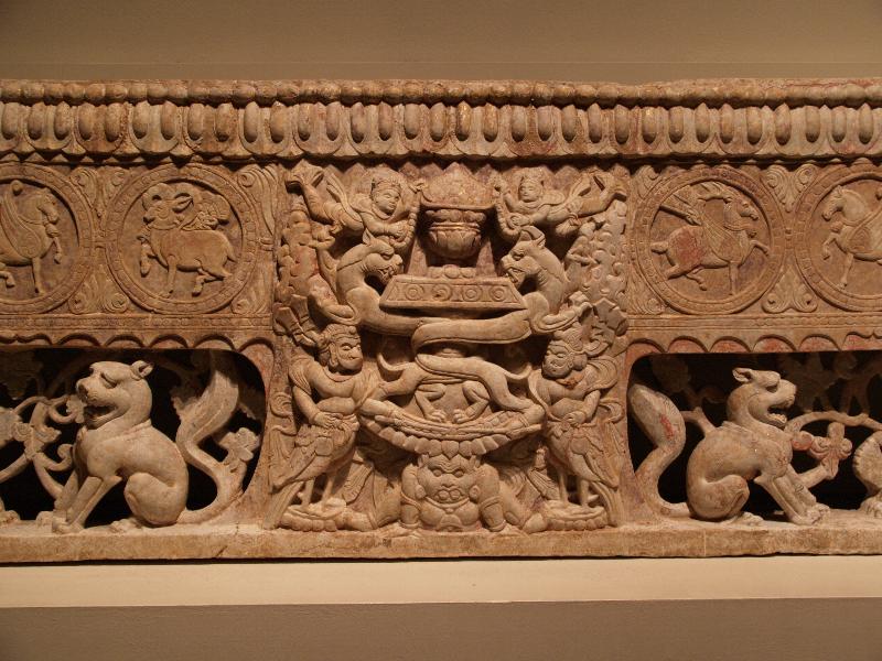 New York City, NY: Metropolitan Museum of Art: marble base for the front of a funerary couch (China, late 6th-early 7th century)