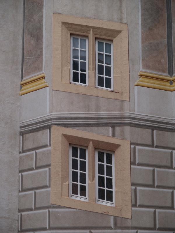 Ettlingen, Germany: Schloss (Castle): trompe l'oeil window detail (baroque, 1728-1732, master builder Johann Michael Ludwig Rohrer; restored 1978)