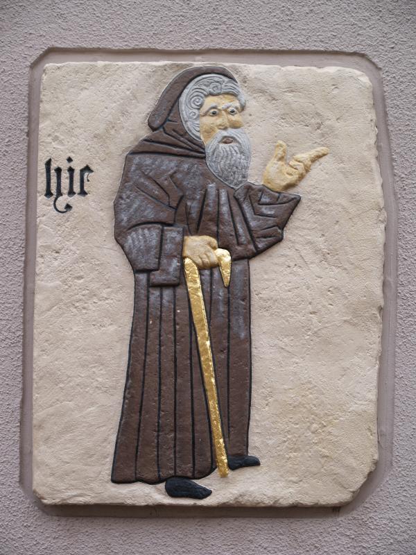 Ettlingen, Germany: Seminarstrasse: Monk's sculpture (popularly known as 'hic') (probably 16th century)
