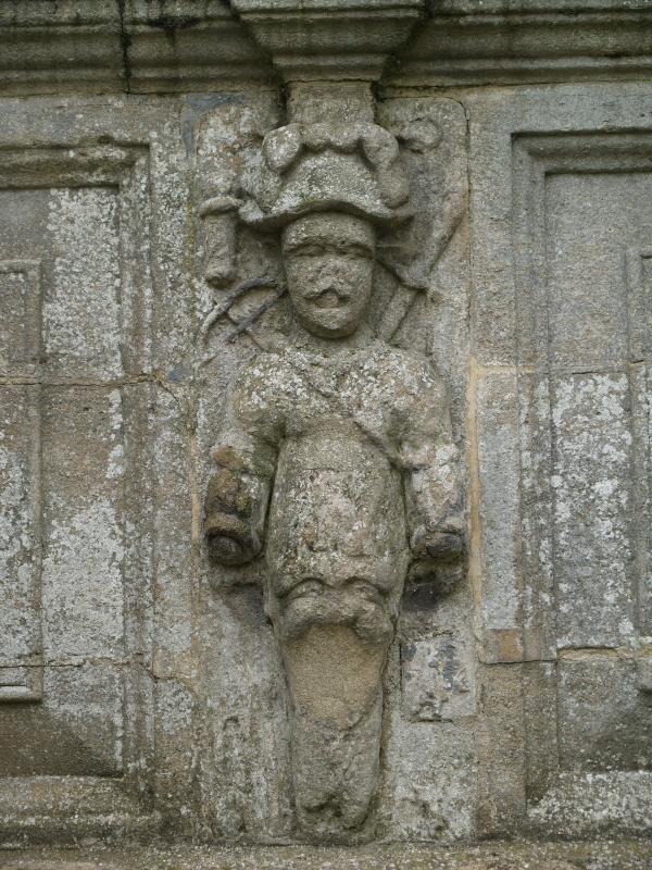 Cambridge, England: Trinity College: Great Court fountain detail (soldier with crossbow and sword, c1600)