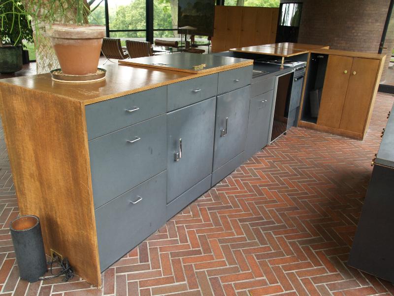 New Canaan, Connecticut (CT): Glass House estate: Glass House, kitchen area (1949, Philip Johnson)