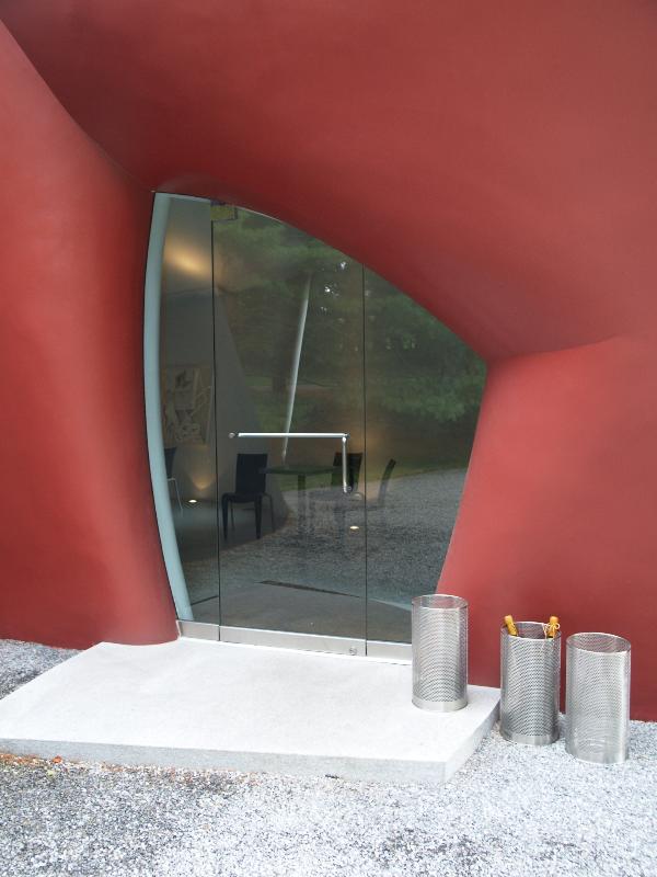 New Canaan, Connecticut (CT): Glass House estate: Gate House ('da Monsta'), door (1995, Philip Johnson)